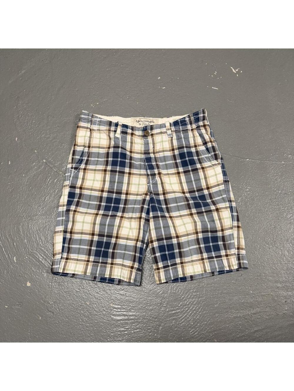 Y2K Abercrombie and Fitch Blue, Brown, and White Baggy Plaid Shorts